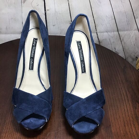 Zara Woman Collection suede peep heels in size 7 - Picture 4 of 13